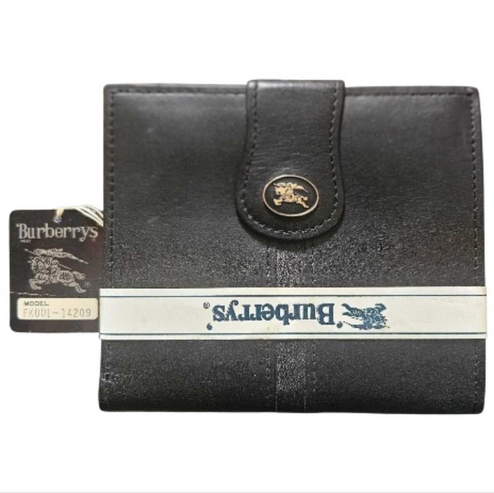 RARE Burberrys Black Leather Bifold Wallet Equestrian Knight Made In Japan